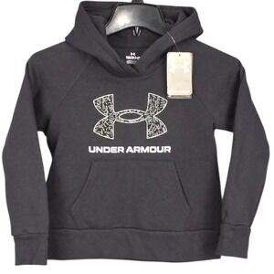 Under Armour Rival Fleece Hoodie YOUTH Girls Small Black UA Logo Sweatshirt NWT